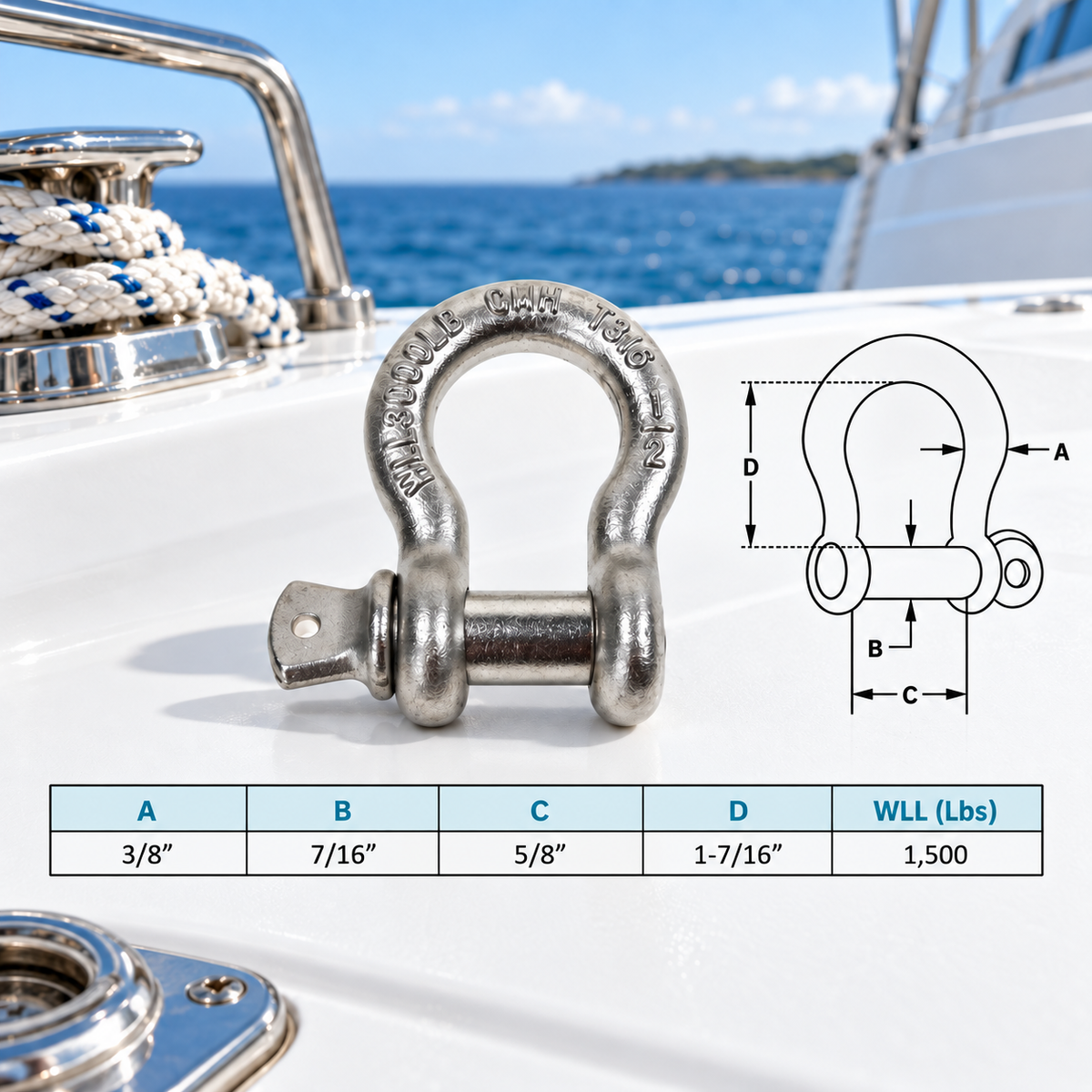 Mil Spec Non-Magnetic T316 Stainless Steel Screw Pin Anchor Shackle, Drop Forged Marine Grade Rigging Shackle for Chain and Cable