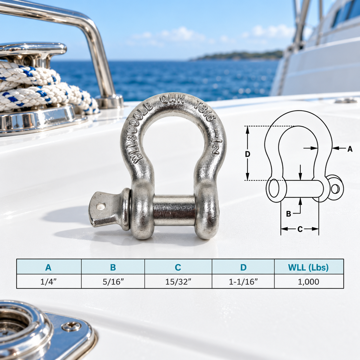Mil Spec Non-Magnetic T316 Stainless Steel Screw Pin Anchor Shackle, Drop Forged Marine Grade Rigging Shackle for Chain and Cable