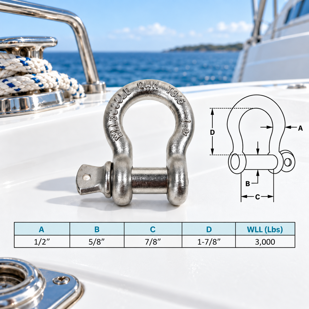 Mil Spec Non-Magnetic T316 Stainless Steel Screw Pin Anchor Shackle, Drop Forged Marine Grade Rigging Shackle for Chain and Cable