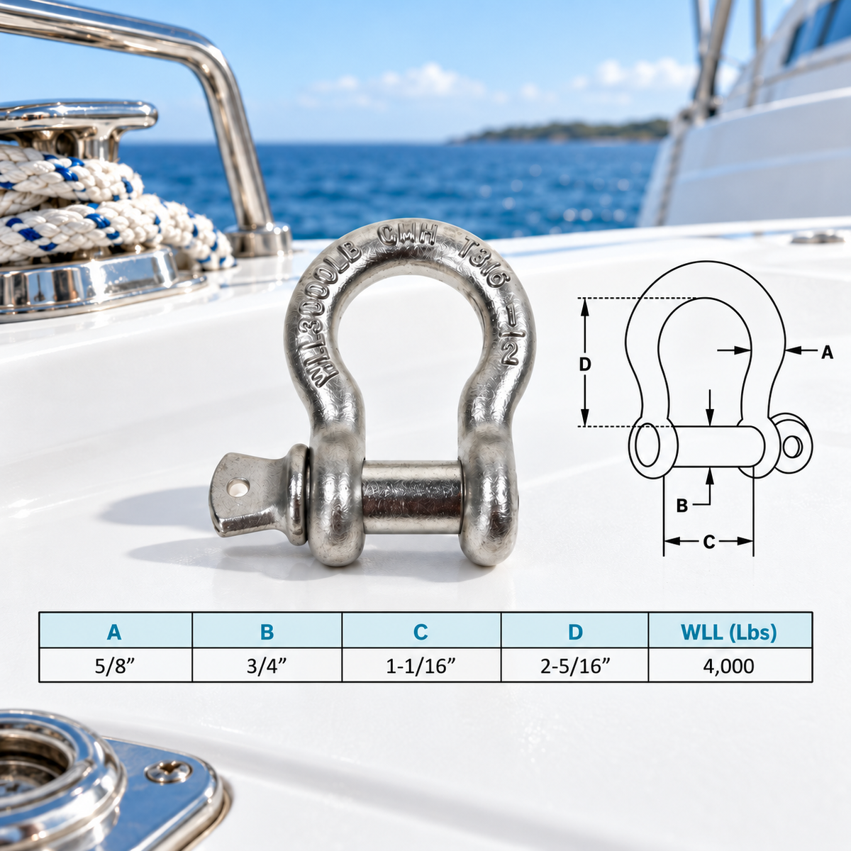 Mil Spec Non-Magnetic T316 Stainless Steel Screw Pin Anchor Shackle, Drop Forged Marine Grade Rigging Shackle for Chain and Cable