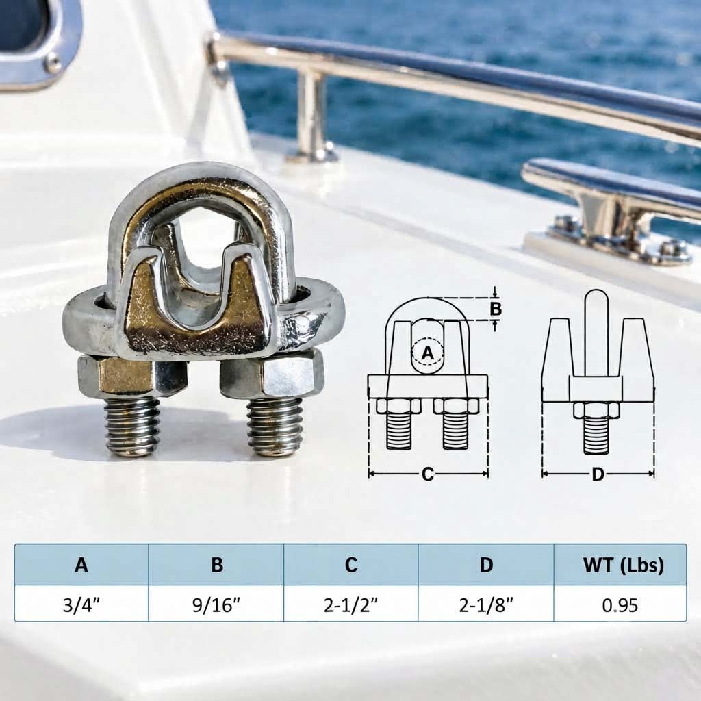 Marine 316 Stainless Steel Heavy Duty Wire Rope Clips, 1/8" to 1" Cable Clamp for Boat, Rigging, and Cable Systems
