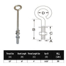 10 Pc Set Marine T316 Stainless Steel Turned Eye Bolt with Nut and Washers, Boat Rigging Eye Bolt for Deck, Dock, and Outdoor Use