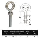 10 Pc Set Marine T316 Stainless Steel Turned Eye Bolt with Nut and Washers, Boat Rigging Eye Bolt for Deck, Dock, and Outdoor Use