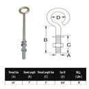 10 Pc Set Marine T316 Stainless Steel Turned Eye Bolt with Nut and Washers, Boat Rigging Eye Bolt for Deck, Dock, and Outdoor Use