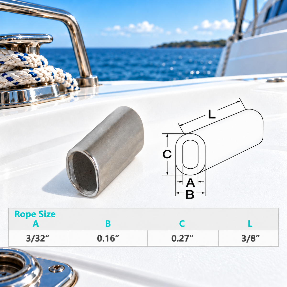 10 Pc Set T316 Stainless Steel Wire Rope Oval Sleeves with Chamfer, Cable Crimp Sleeves for 1/16" to 1/2" Wire Rope
