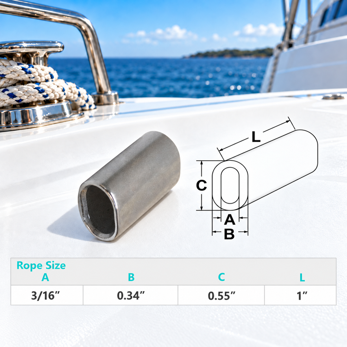 10 Pc Set T316 Stainless Steel Wire Rope Oval Sleeves with Chamfer, Cable Crimp Sleeves for 1/16" to 1/2" Wire Rope