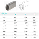 10 Pc Set T316 Stainless Steel Wire Rope Oval Sleeves with Chamfer, Cable Crimp Sleeves for 1/16" to 1/2" Wire Rope