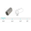 10 Pc Set T316 Stainless Steel Wire Rope Oval Sleeves with Chamfer, Cable Crimp Sleeves for 1/16" to 1/2" Wire Rope
