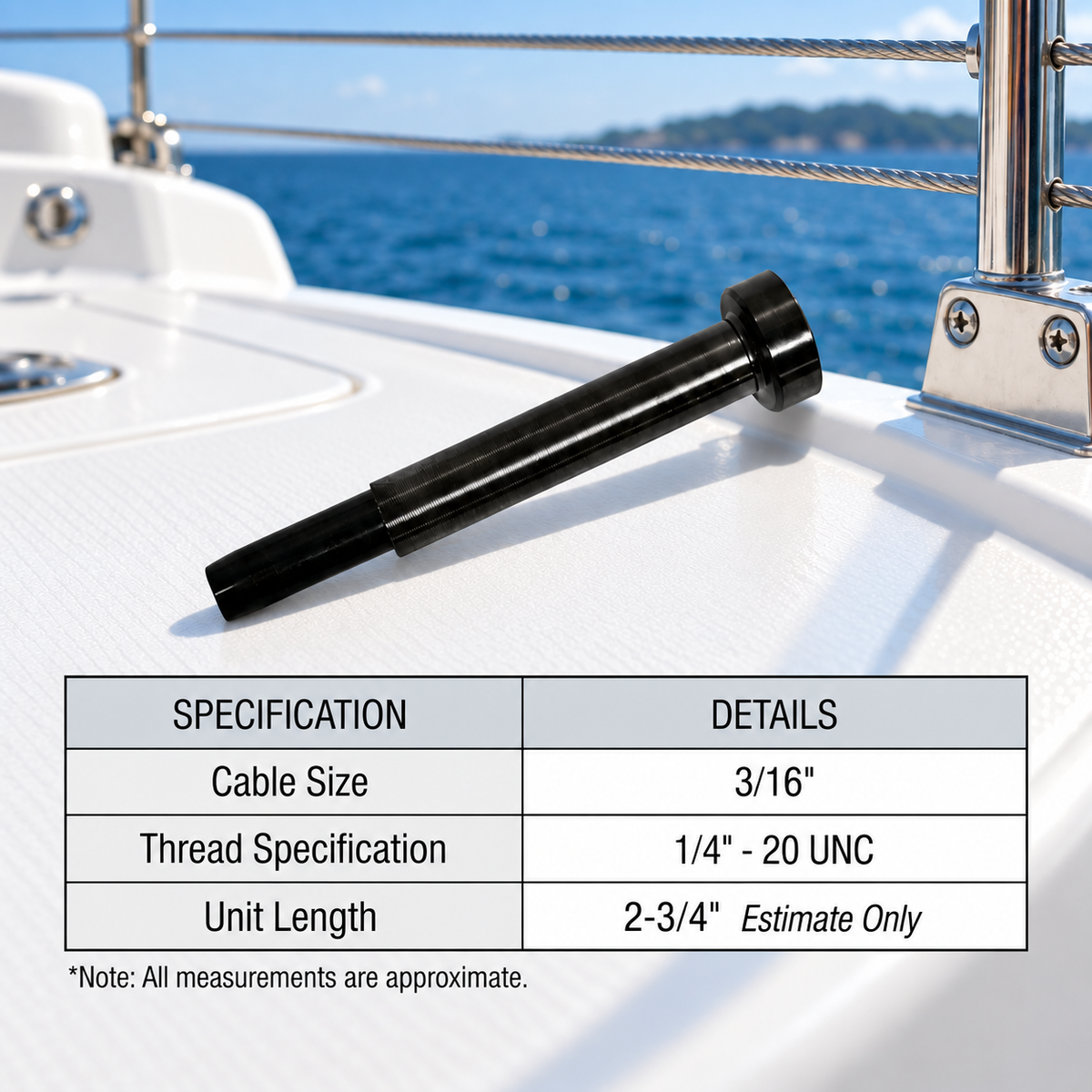 Stainless Steel Black Oxide 1/8" and 3/16" Cable Railing Invisible Receiver End Fittings for Deck and Stair Rail