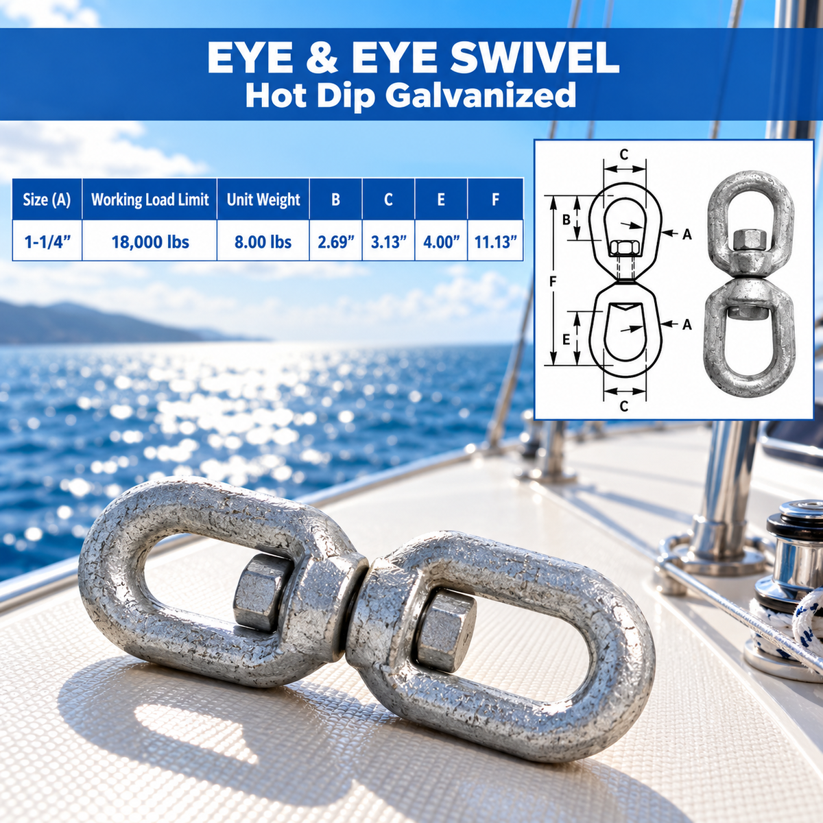 Marine Boat Galvanized Eye Eye Swivel Mooring, Boat Rigging Swivel for Chain, Anchor, Dock, and Outdoor Use