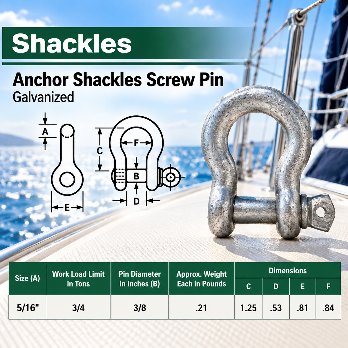 Galvanized Screw Pin Anchor Shackles , Heavy Duty Rigging Shackles for Chain, Rope, Cable, and Towing