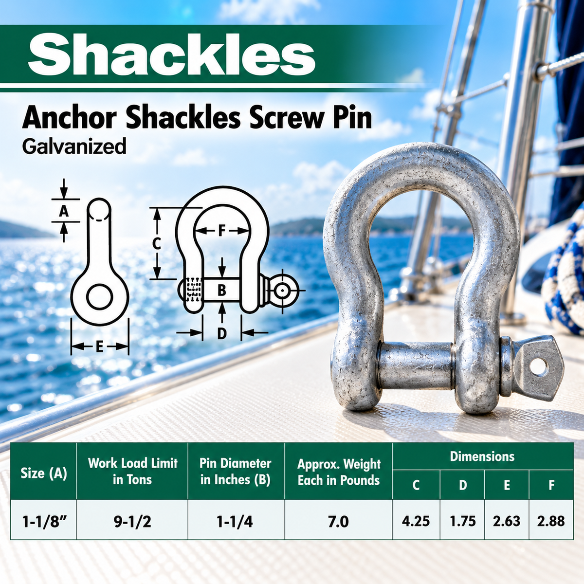 Galvanized Screw Pin Anchor Shackles , Heavy Duty Rigging Shackles for Chain, Rope, Cable, and Towing
