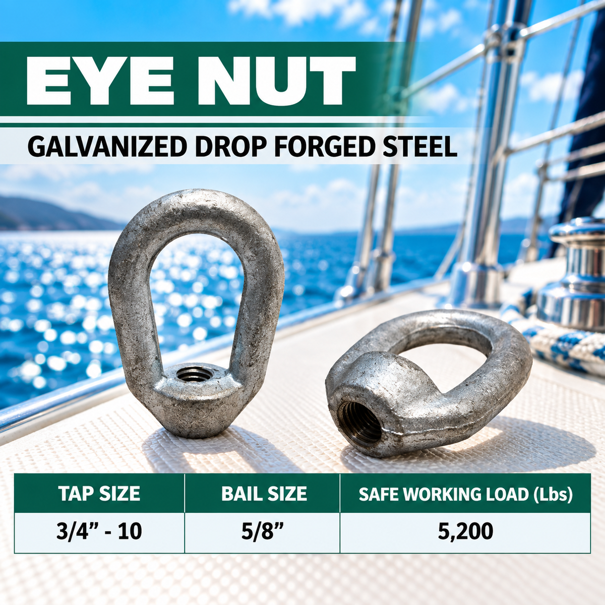 5 Pc Set Hot Dipped Galvanized Eye Nut Tap Thread, Drop Forged Carbon Steel Lifting Eye Nut for Rigging and Outdoor Use