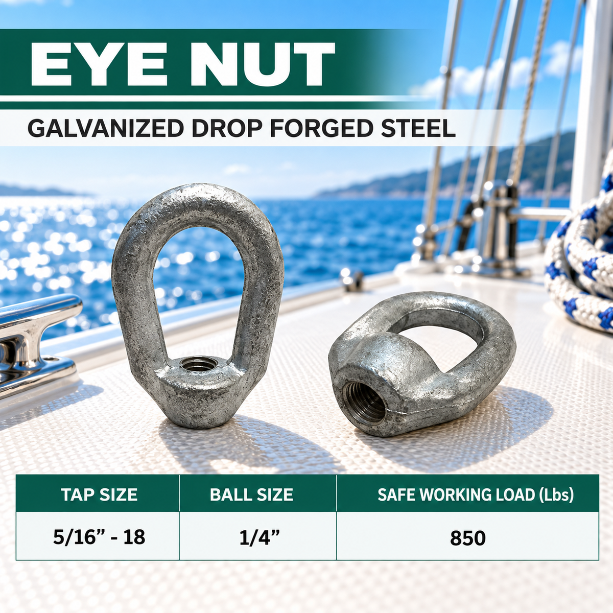 5 Pc Set Hot Dipped Galvanized Eye Nut Tap Thread, Drop Forged Carbon Steel Lifting Eye Nut for Rigging and Outdoor Use