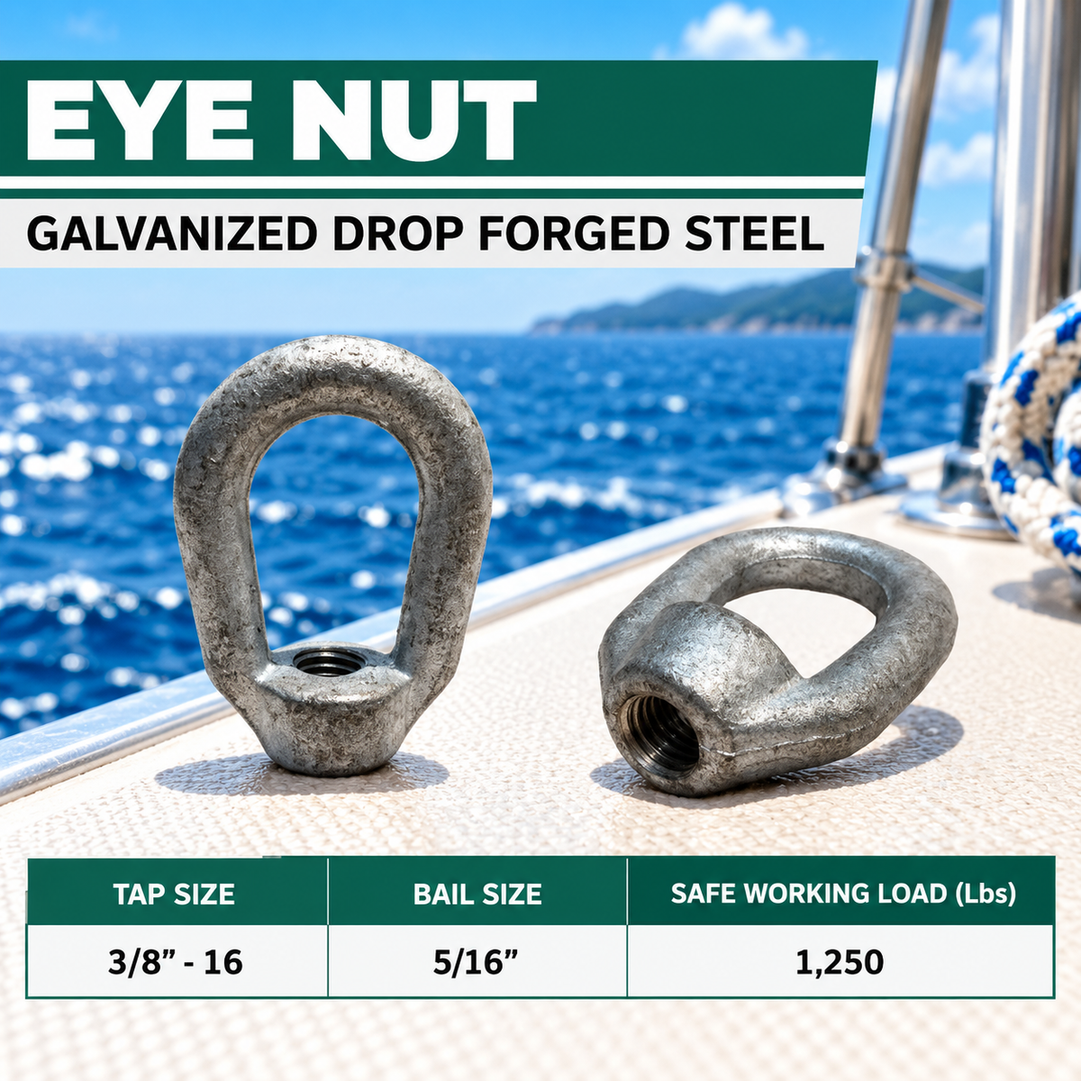 5 Pc Set Hot Dipped Galvanized Eye Nut Tap Thread, Drop Forged Carbon Steel Lifting Eye Nut for Rigging and Outdoor Use
