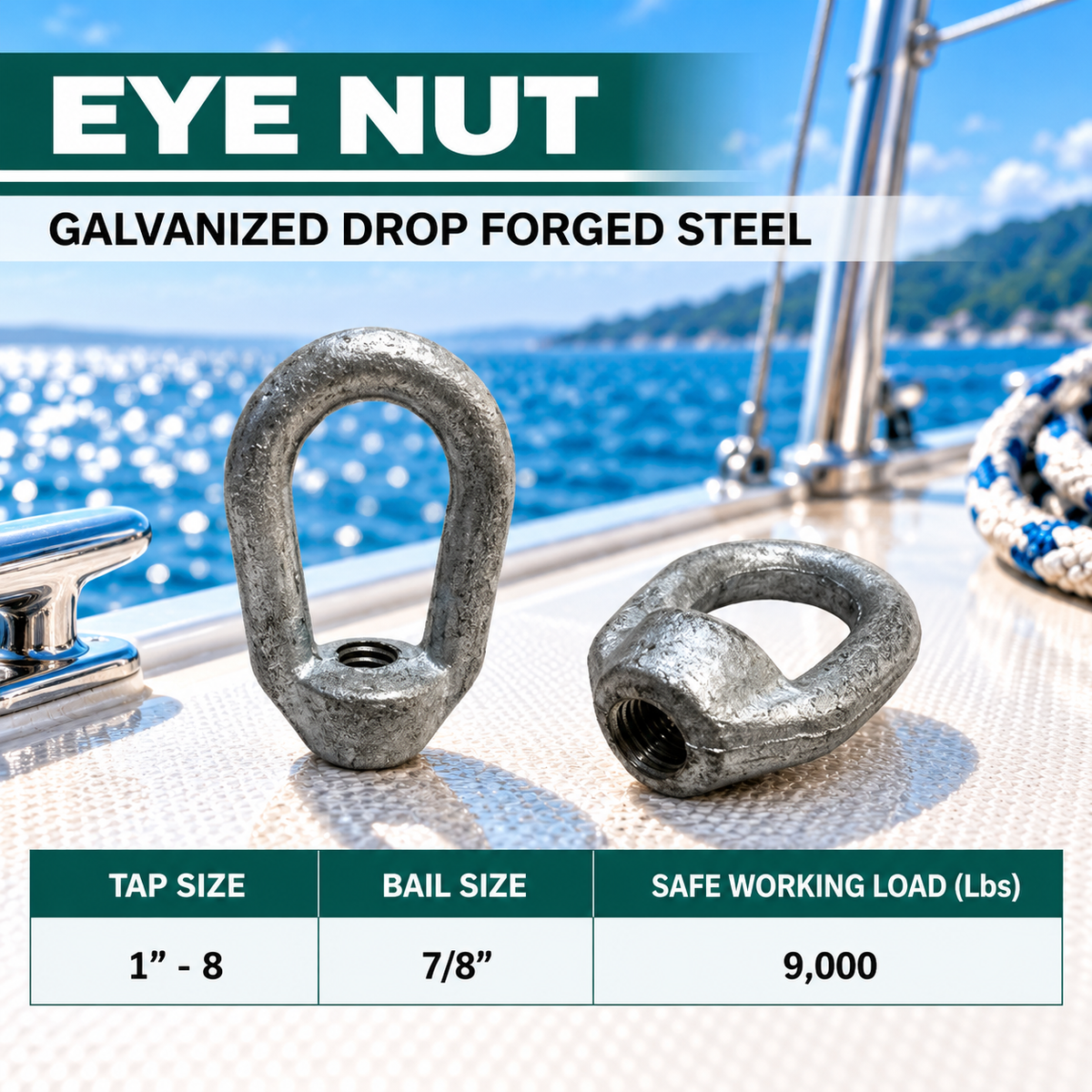 5 Pc Set Hot Dipped Galvanized Eye Nut Tap Thread, Drop Forged Carbon Steel Lifting Eye Nut for Rigging and Outdoor Use