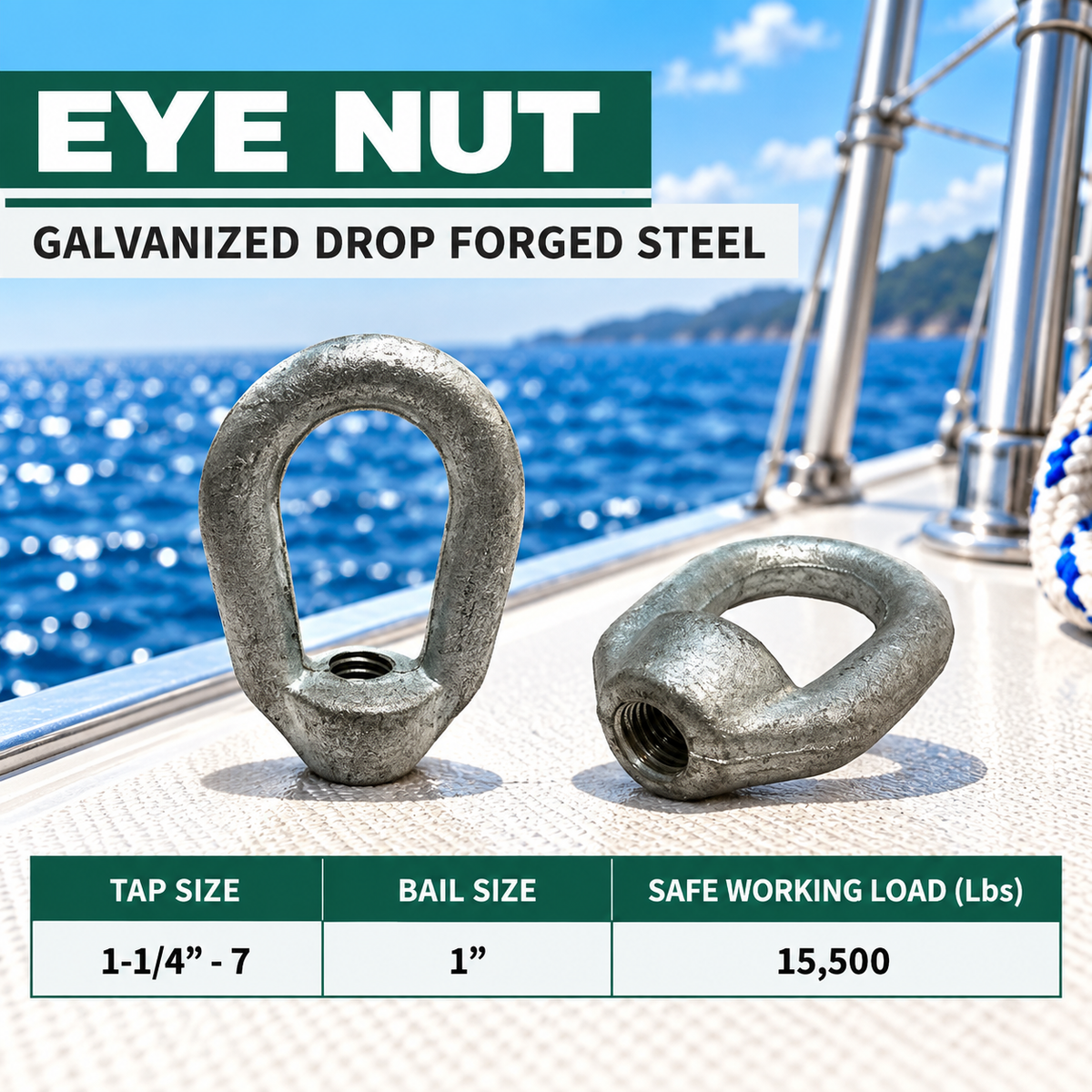 5 Pc Set Hot Dipped Galvanized Eye Nut Tap Thread, Drop Forged Carbon Steel Lifting Eye Nut for Rigging and Outdoor Use