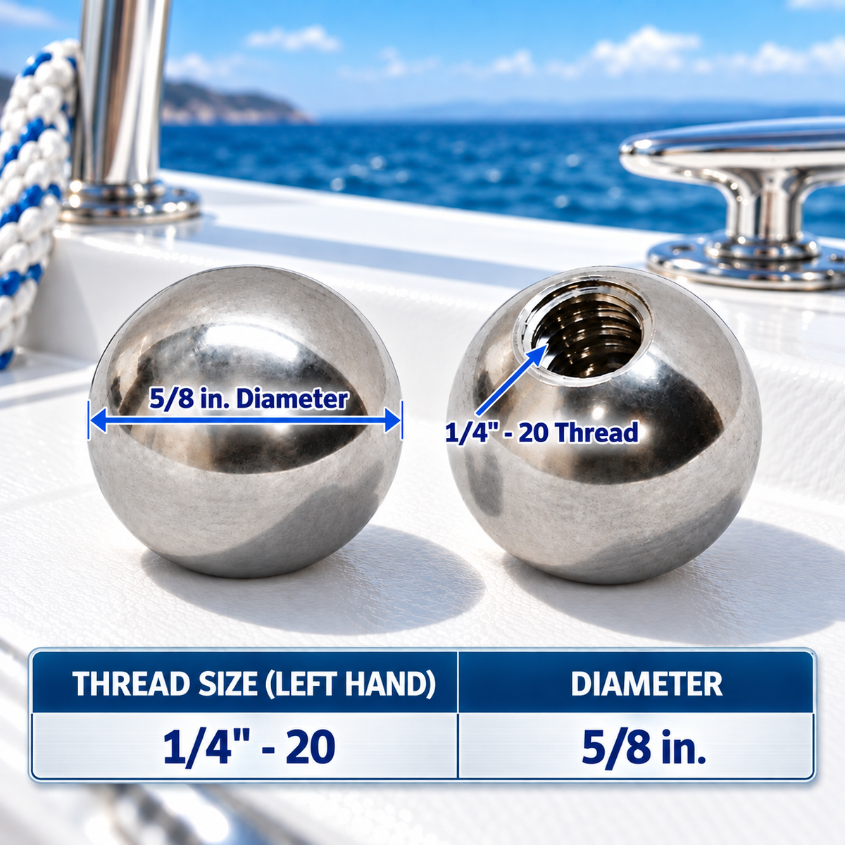 5 Pc Set Marine Stainless Steel T316 Ball Nut, UNC Cover Bolt Threading Cap Nut for Boat, Dock, and Outdoor Hardware