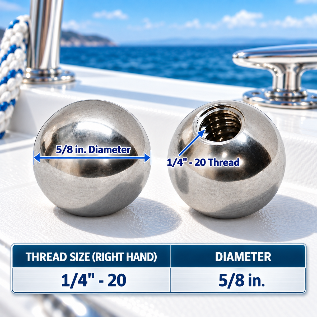 5 Pc Set Marine Stainless Steel T316 Ball Nut, UNC Cover Bolt Threading Cap Nut for Boat, Dock, and Outdoor Hardware
