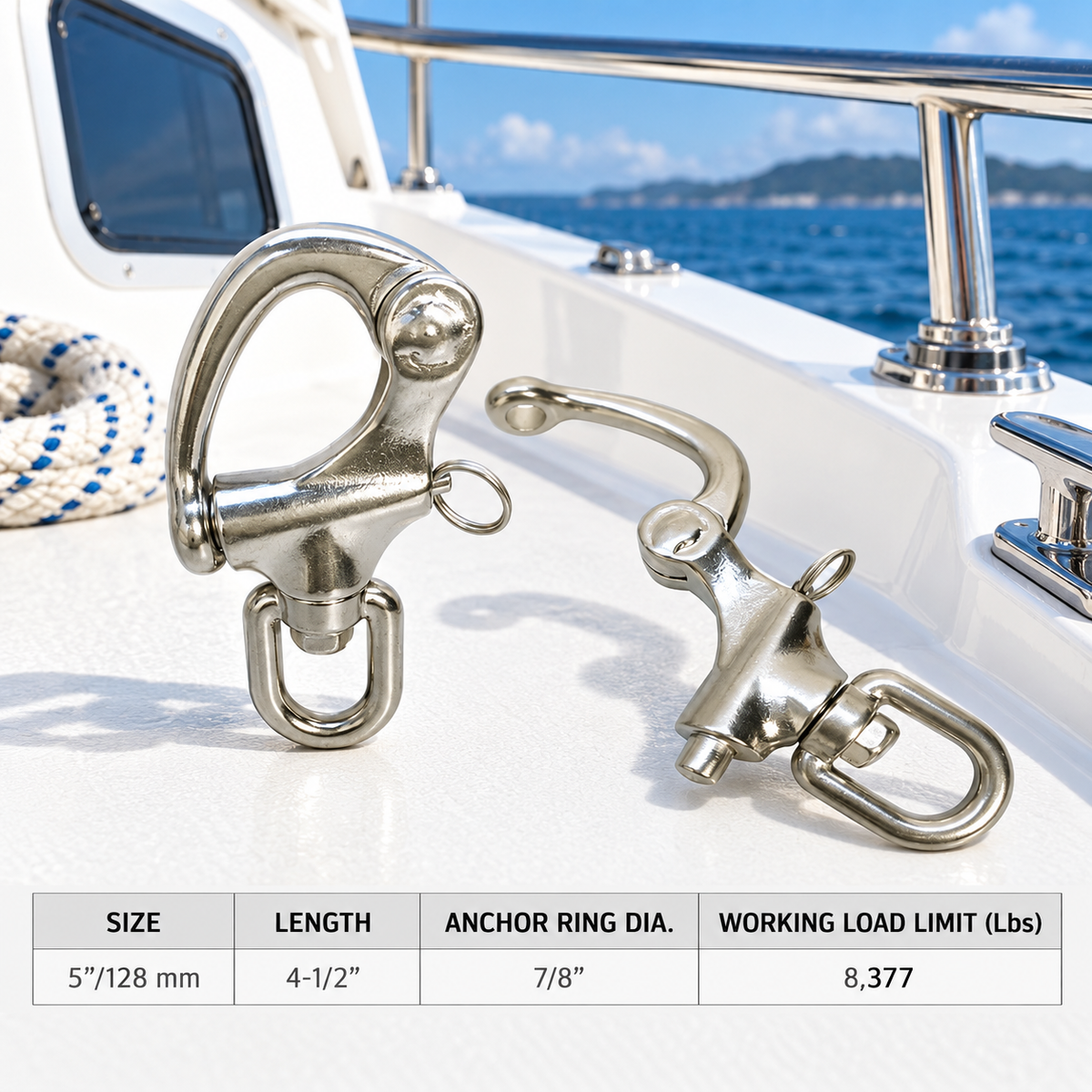 5 Pc Set Marine Stainless Steel 316 Swivel Eye Snap Shackle, Boat Anchor Shackle for Rope, Chain, Cable, and Rigging