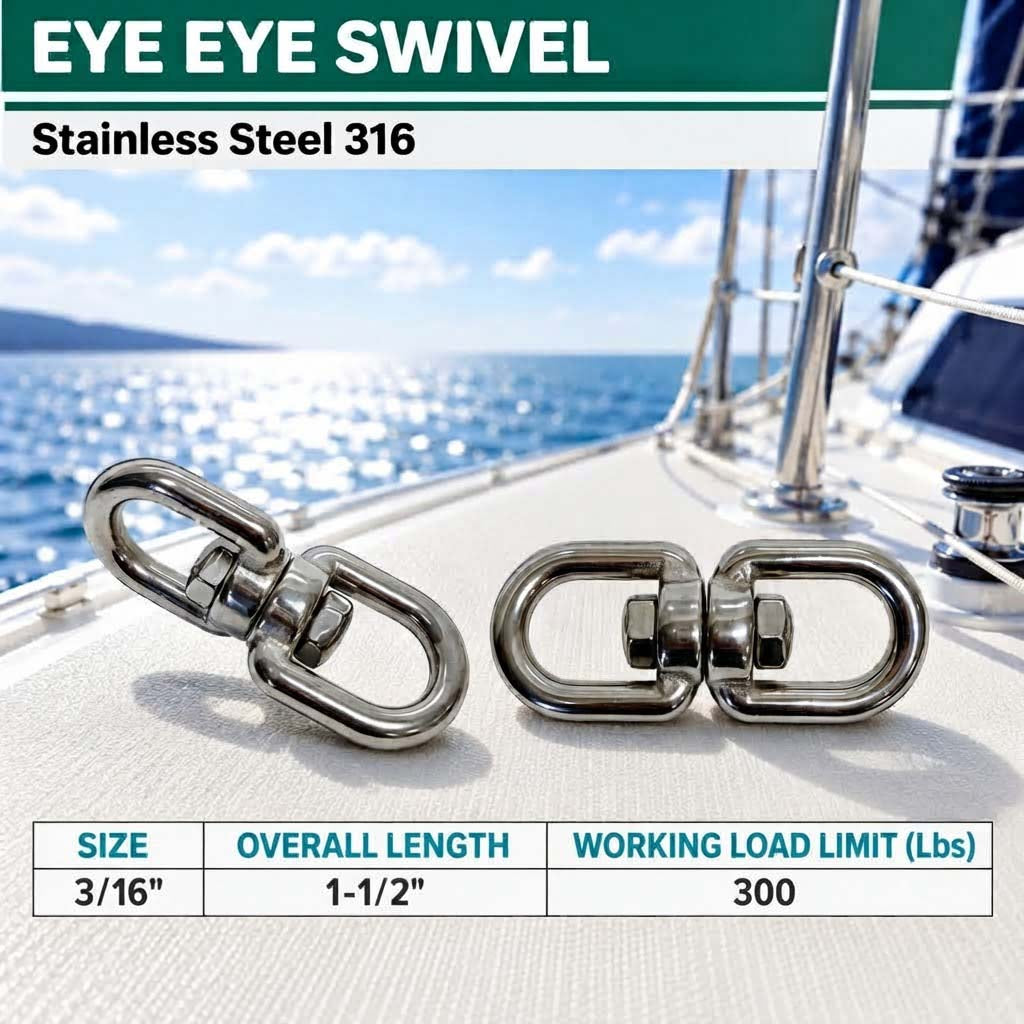 Stainless Steel T316 Eye Eye Swivel, Marine Mooring Rigging Connector for Boat, Dock, Anchor, Chain, Rope, and Cable