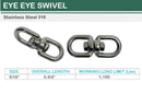 Stainless Steel T316 Eye Eye Swivel, Marine Mooring Rigging Connector for Boat, Dock, Anchor, Chain, Rope, and Cable