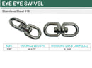Stainless Steel T316 Eye Eye Swivel, Marine Mooring Rigging Connector for Boat, Dock, Anchor, Chain, Rope, and Cable