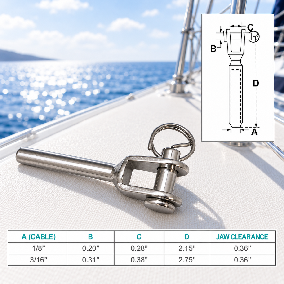 5 Pc Set Marine T316 Stainless Steel Hand Swage Jaw Terminal, Cable Wire Railing End Fitting for Boat, Deck, Stair, Rigging