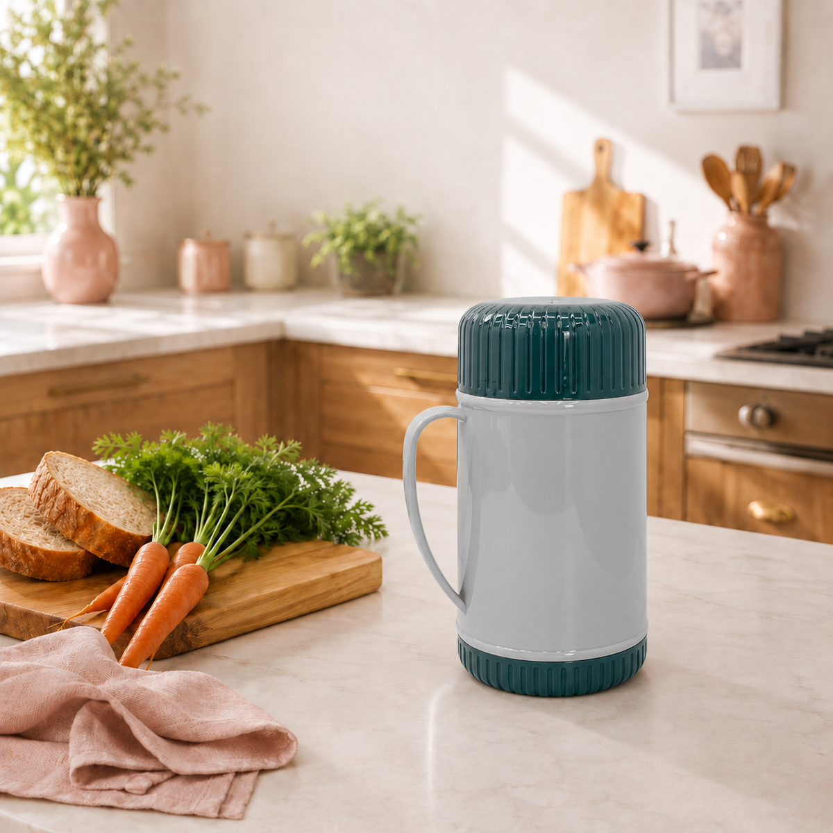 1.6L /56 oz Insulated Food Jar, Double Lid Vacuum Insulated Food Container, Leakproof Thermal Lunch Jar for Soup