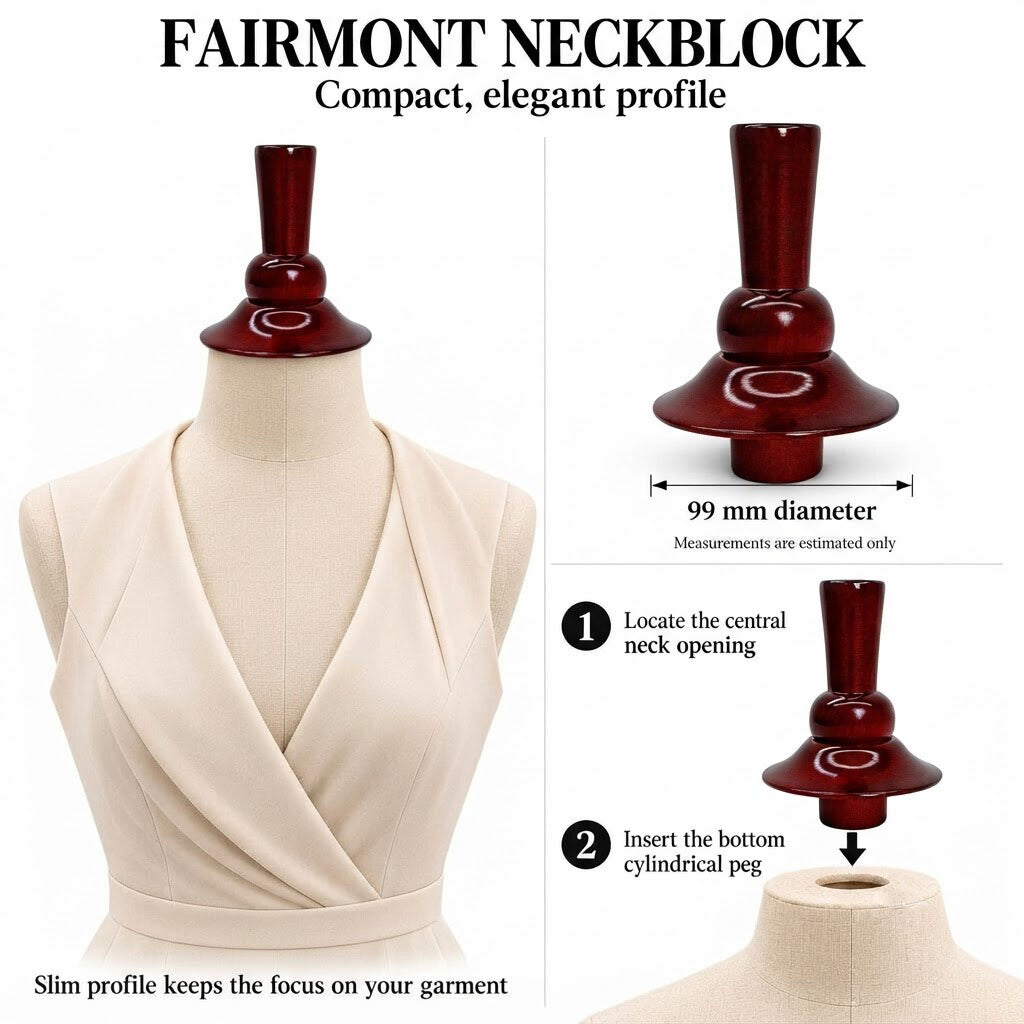 Fairmont Mahogany Neck Block, 99mm Mannequin Neck Cap for Fabric Dress Forms, Replacement Top Finial for Clothing Displays