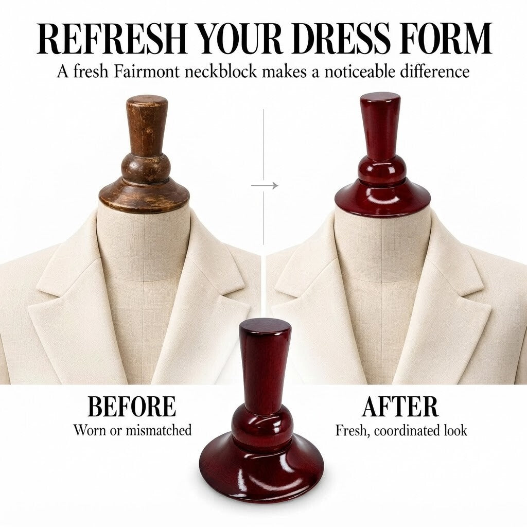 Fairmont Mahogany Neck Block, 99mm Mannequin Neck Cap for Fabric Dress Forms, Replacement Top Finial for Clothing Displays