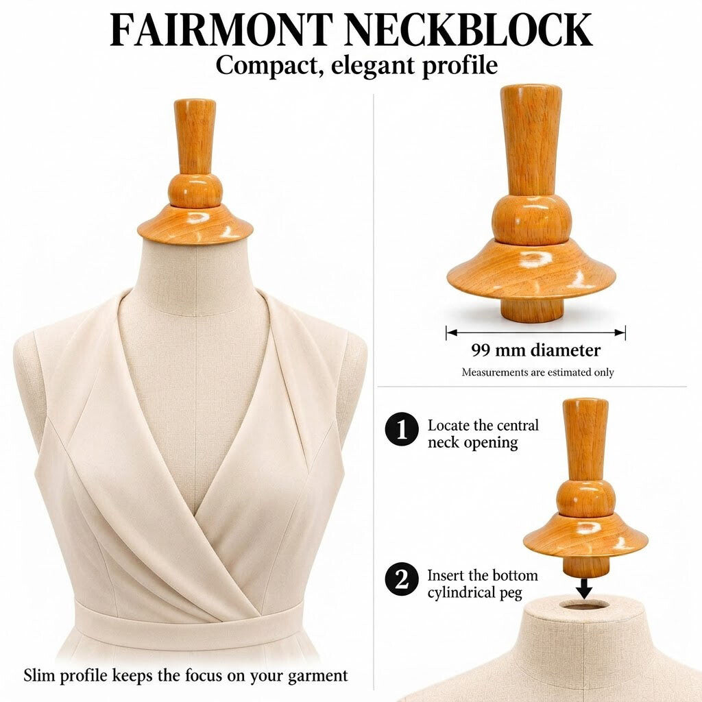 Fairmont Natural Wood Neck Block, 99mm Mannequin Neck Cap for Fabric Dress Forms, Replacement Top Finial for Clothing Displays