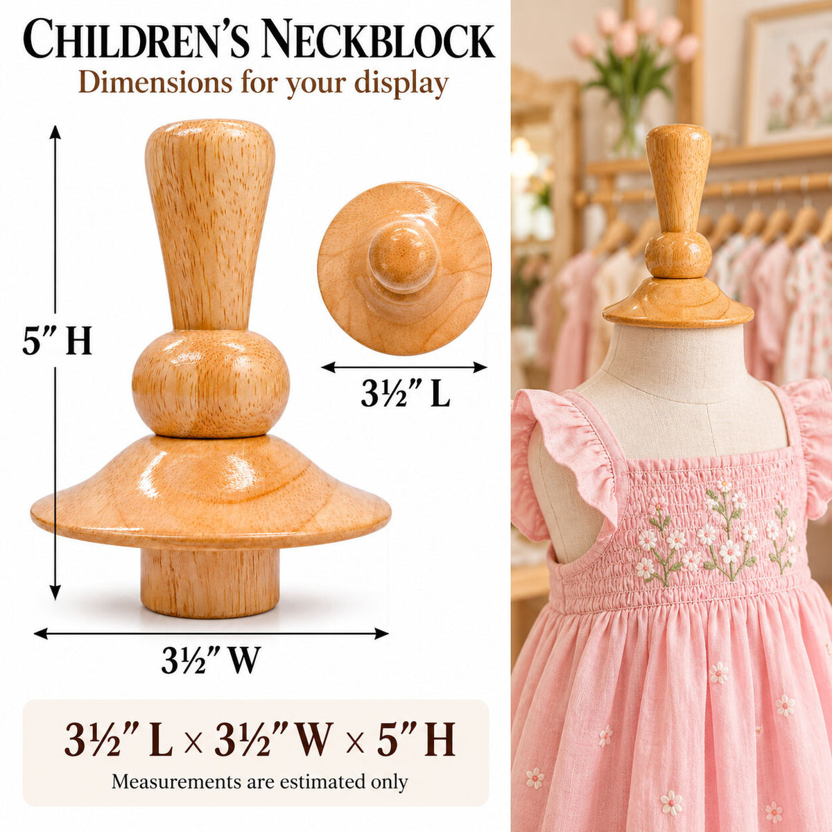 Champagne Neck Block For Fabric Children’s Mannequin, 1 1/4 Inch Diameter, Replacement Dress Form Neck Cap For Kids Clothing Displays