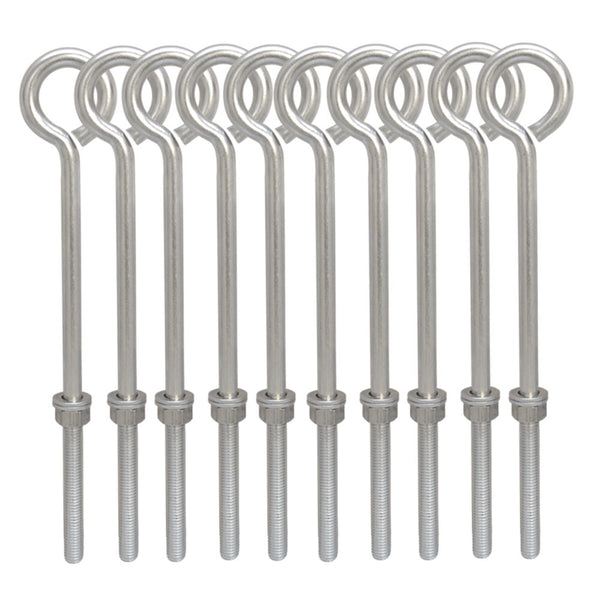 10 Pc Forge Style Marine Stainless Steel 5/16" x 8" Turned Eye Bolt Nut and Washers  90 Lb Cap.