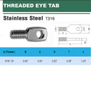 T316 Stainless Steel Threaded Eye Tab 5/16"-18 Thread, 5/16"-24 Thread, 5/16"-Lag Thread - PACK 5