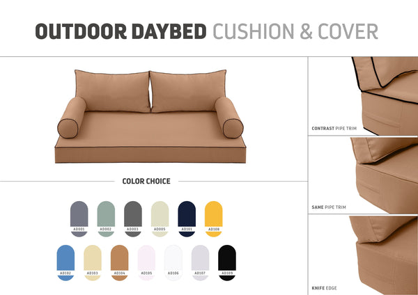 STYLE 2 - Outdoor Daybed Cover Mattress Cushion Pillow Insert Full Size