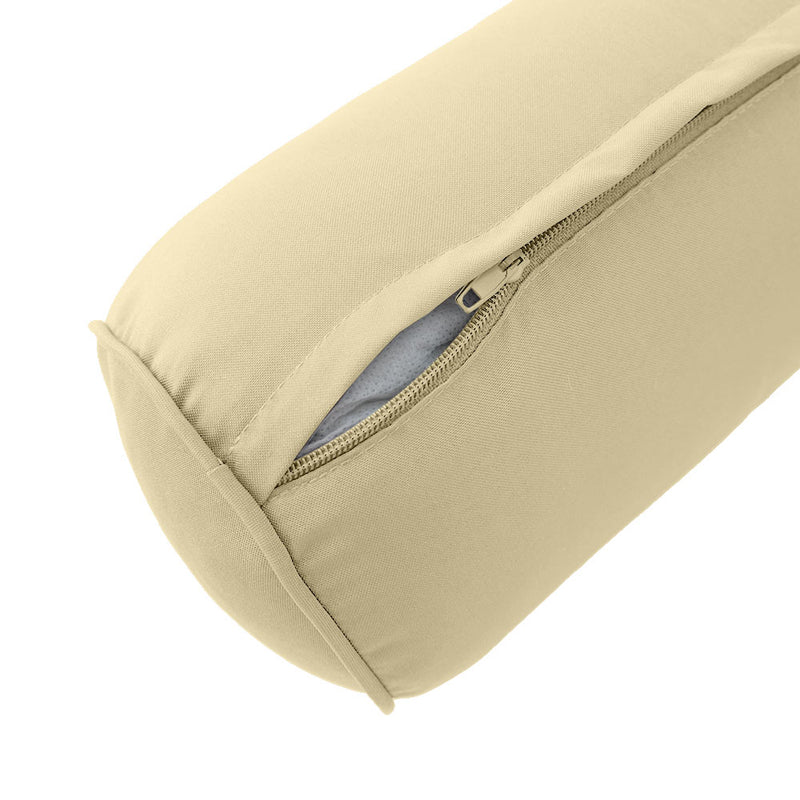 Medium Size Outdoor Bolster Pillow Cushion Insert and Slip Cover Set 24" x 6"