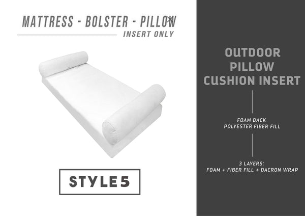 Insert-only daybed/porch swing set with mattress foam, two bolster inserts, white