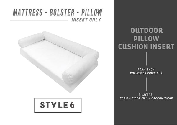 Insert-only daybed/porch swing set with mattress foam, two bolster inserts, white