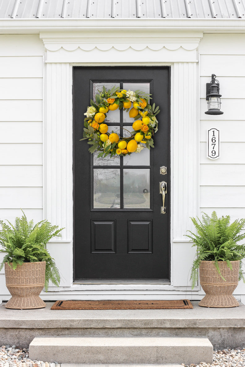 22'' Botanical Artificial Mixed Floral And Lemon Wreath Silk Floral Home Decor