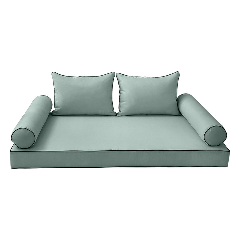 Style4 Queen Size 5PC Contrast Pipe Outdoor Daybed Mattress Cushion Bolster Pillow Slip Cover Complete Set AD002