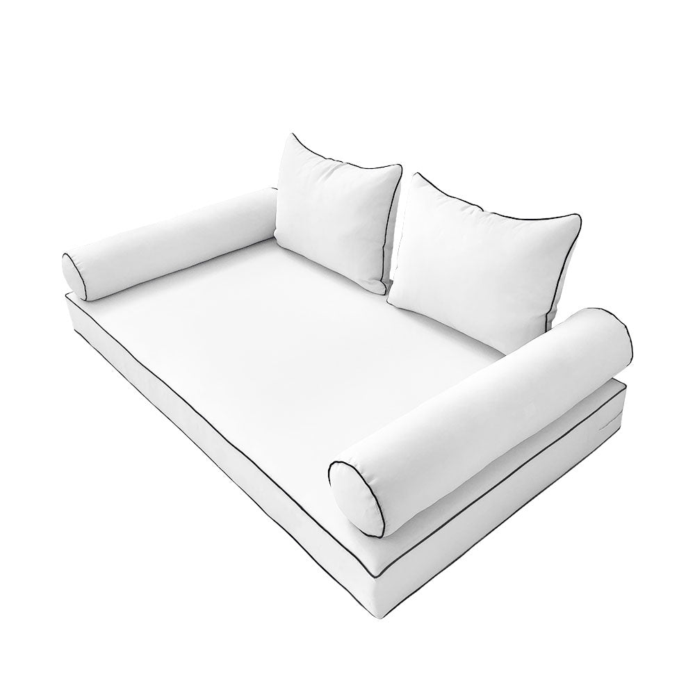 Style4 Twin Size 5PC Contrast Pipe Outdoor Daybed Mattress Cushion Bolster Pillow Slip Cover Complete Set AD106