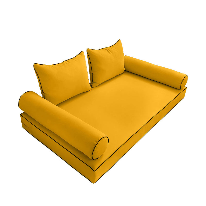 Style4 Queen Size 5PC Contrast Pipe Outdoor Daybed Mattress Bolster Pillow Fitted Sheet Slip Cover Only AD108