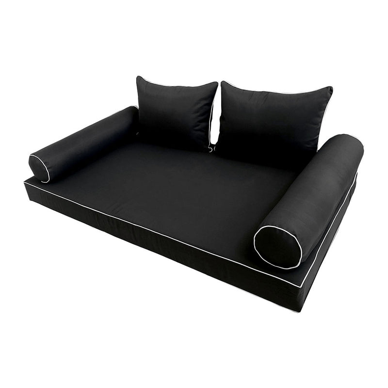 STYLE 4 - Mattress & Pillow Bolster Cushion for Outdoor Indoor Daybed Porch Swing Bed Contrast Trim Queen Size AD109 | COVERS ONLY |