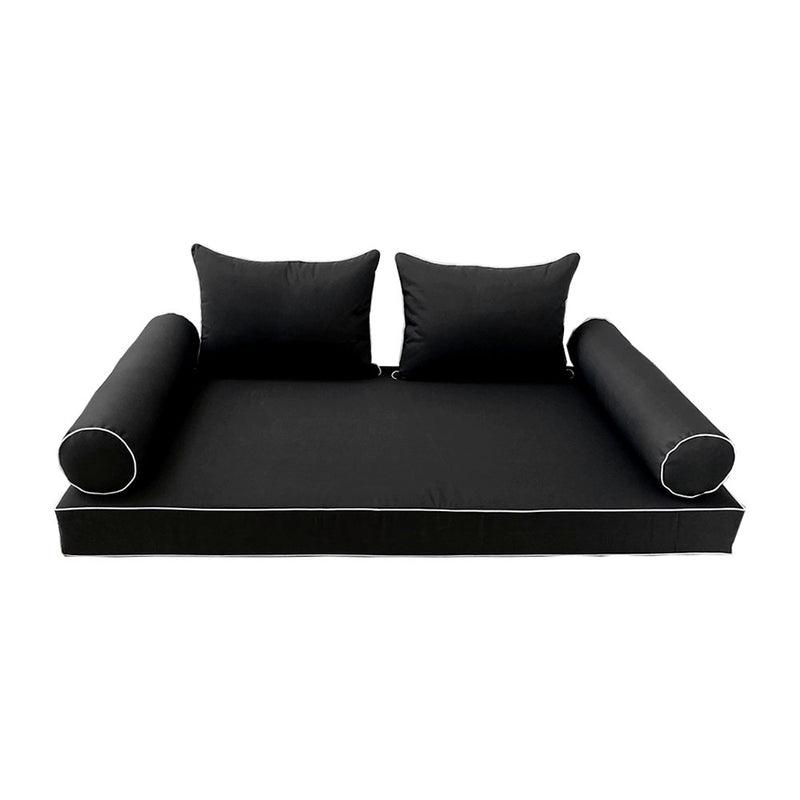 STYLE 4 - Mattress & Pillow Bolster Cushion for Outdoor Indoor Daybed Porch Swing Bed Contrast Trim Queen Size AD109 | COVERS ONLY |