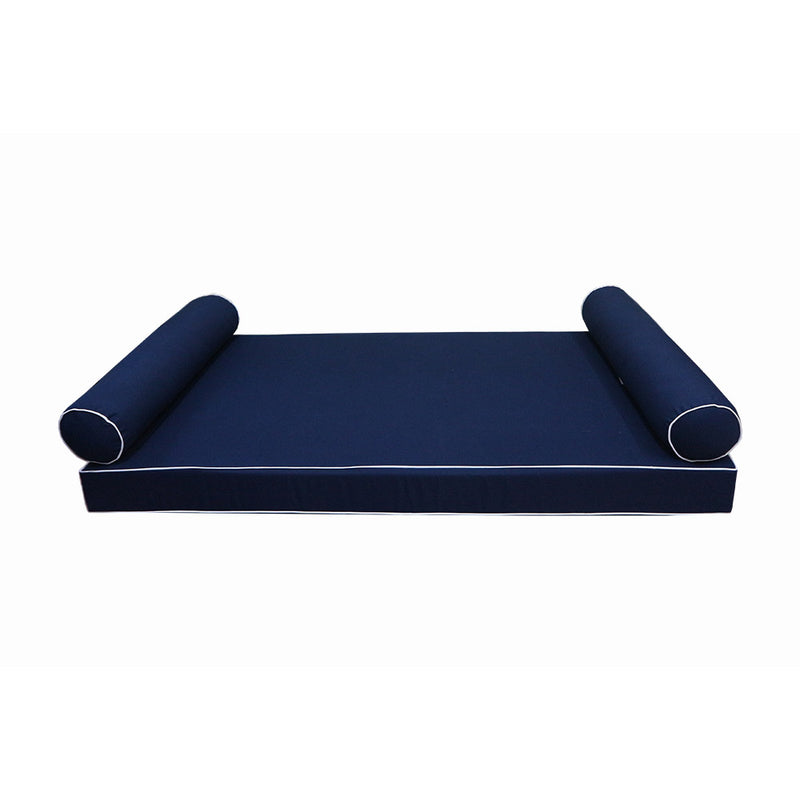 Style5 Queen Size 3PC Contrast Pipe Trim Outdoor Daybed Mattress Cushion Bolster Pillow Slip Cover COMPLETE SET AD101