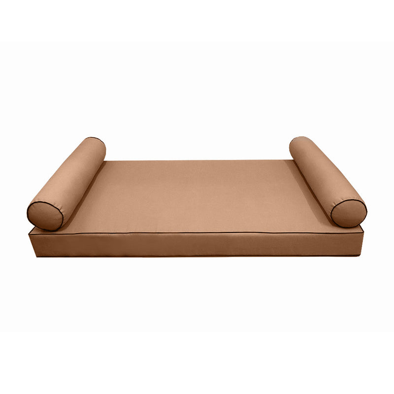 Style5 Twin Size 3PC Contrast Pipe Trim Outdoor Daybed Mattress Cushion Bolster Pillow Slip Cover COMPLETE SET AD104