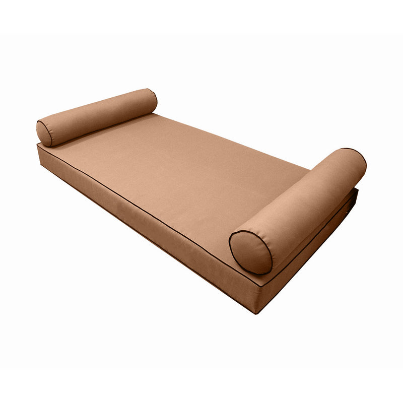 Style5 Twin-XL Size 3PC Contrast Pipe Trim Outdoor Daybed Mattress Bolster Pillow Fitted Sheet Slip Cover ONLY AD104