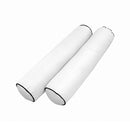 Five-piece pillow and bolster cushion set including seat cushion, two square back pillows, and two bolster pillows for indoor or outdoor seating.