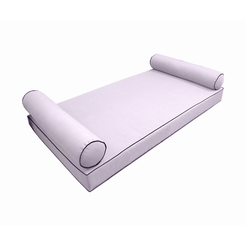 Style5 Twin-XL Size 3PC Contrast Pipe Trim Outdoor Daybed Mattress Bolster Pillow Fitted Sheet Slip Cover ONLY AD107